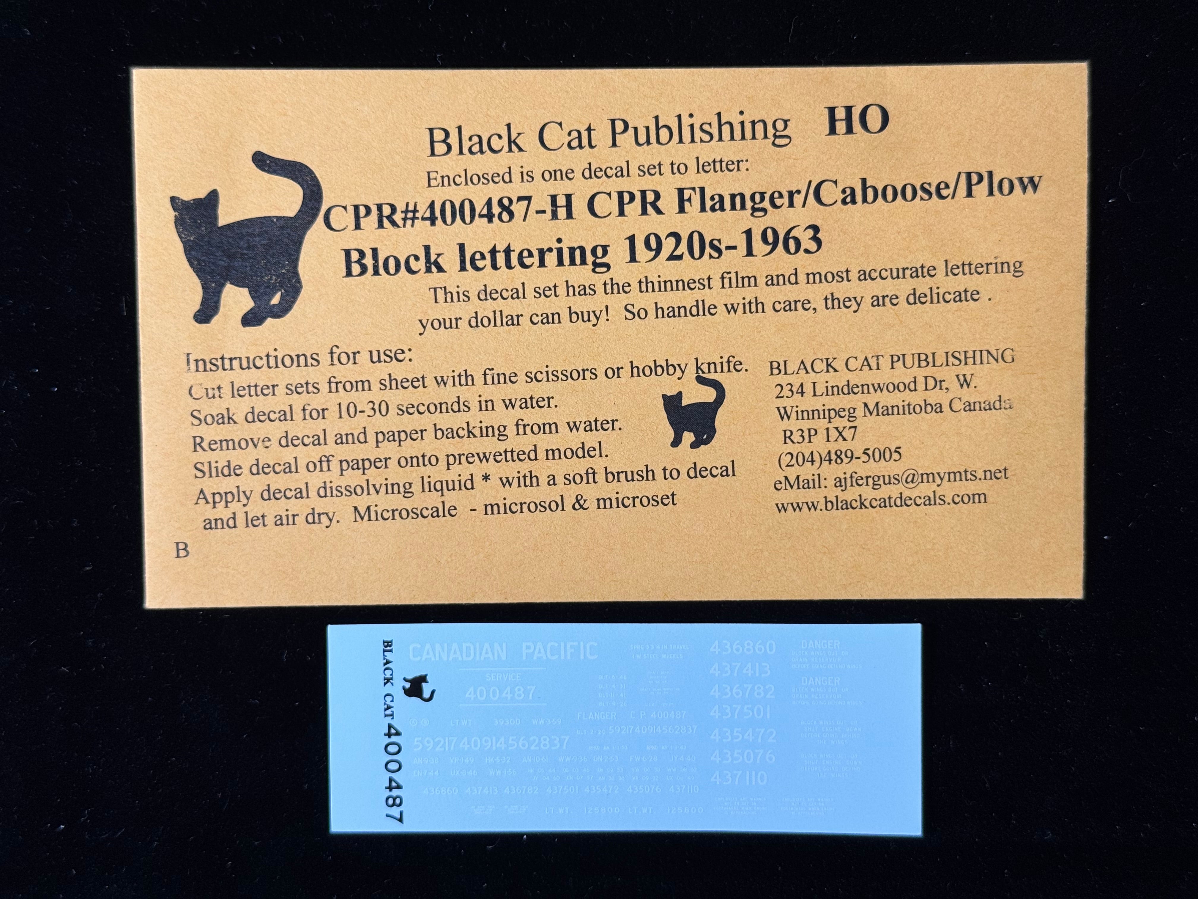 Black Cat Decals CPR400487-H HO Flanger/Caboose/Plow Block Lettering 1920s-1963