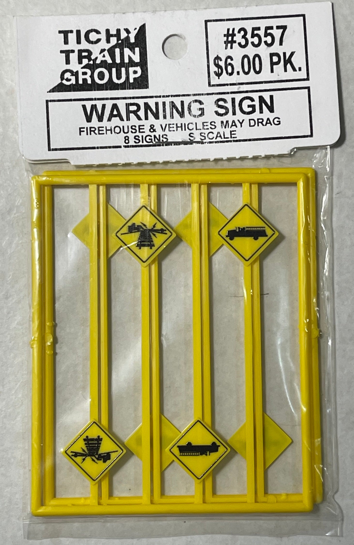 Tichy Train Group 3557 Warning Signs - Firehouse/Vehicle May Drag- pkg(8)