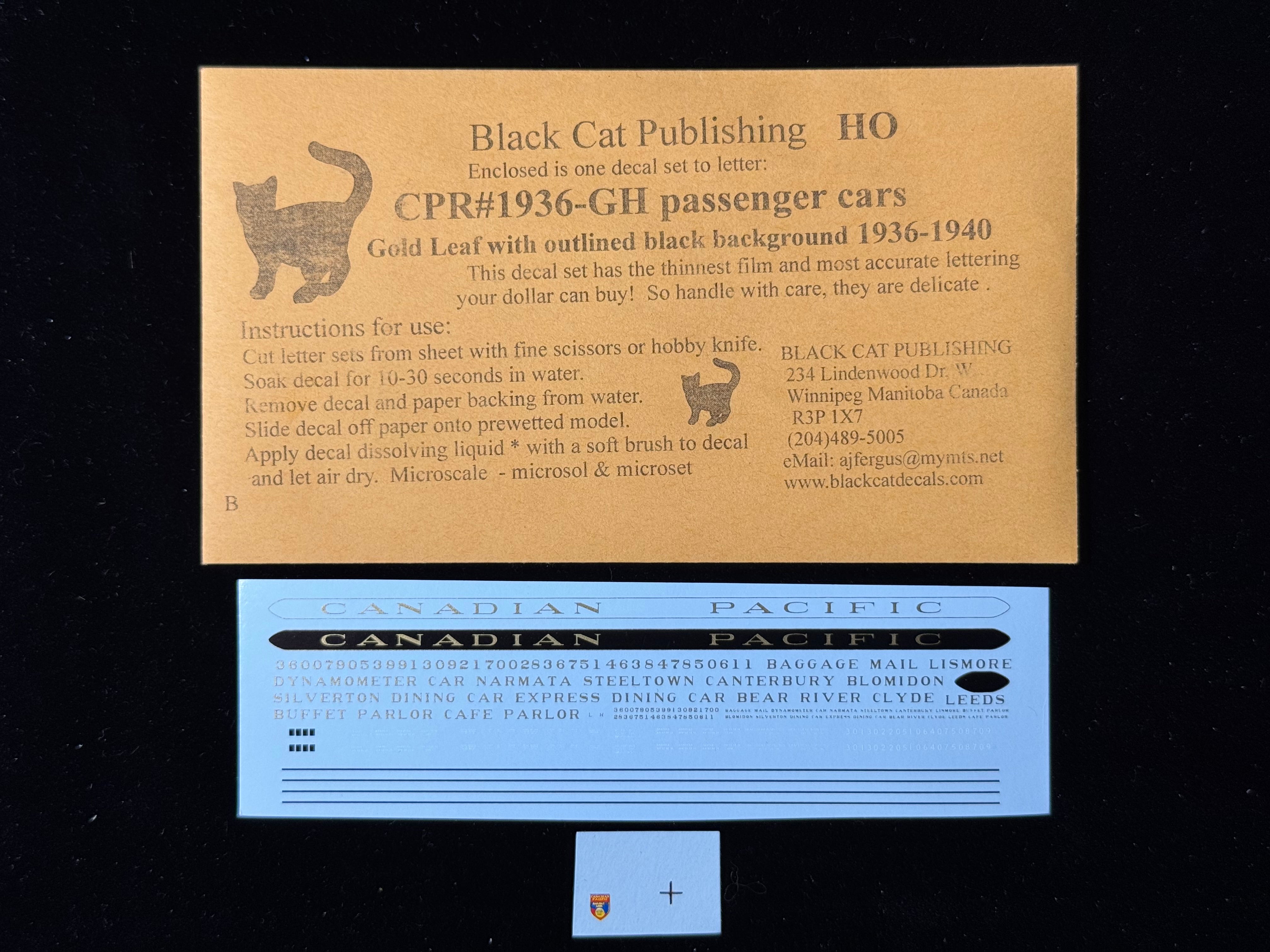 Black Cat Decals CPR1936-GH HO Passenger Cars Gold Leaf Outlined 1936-1940
