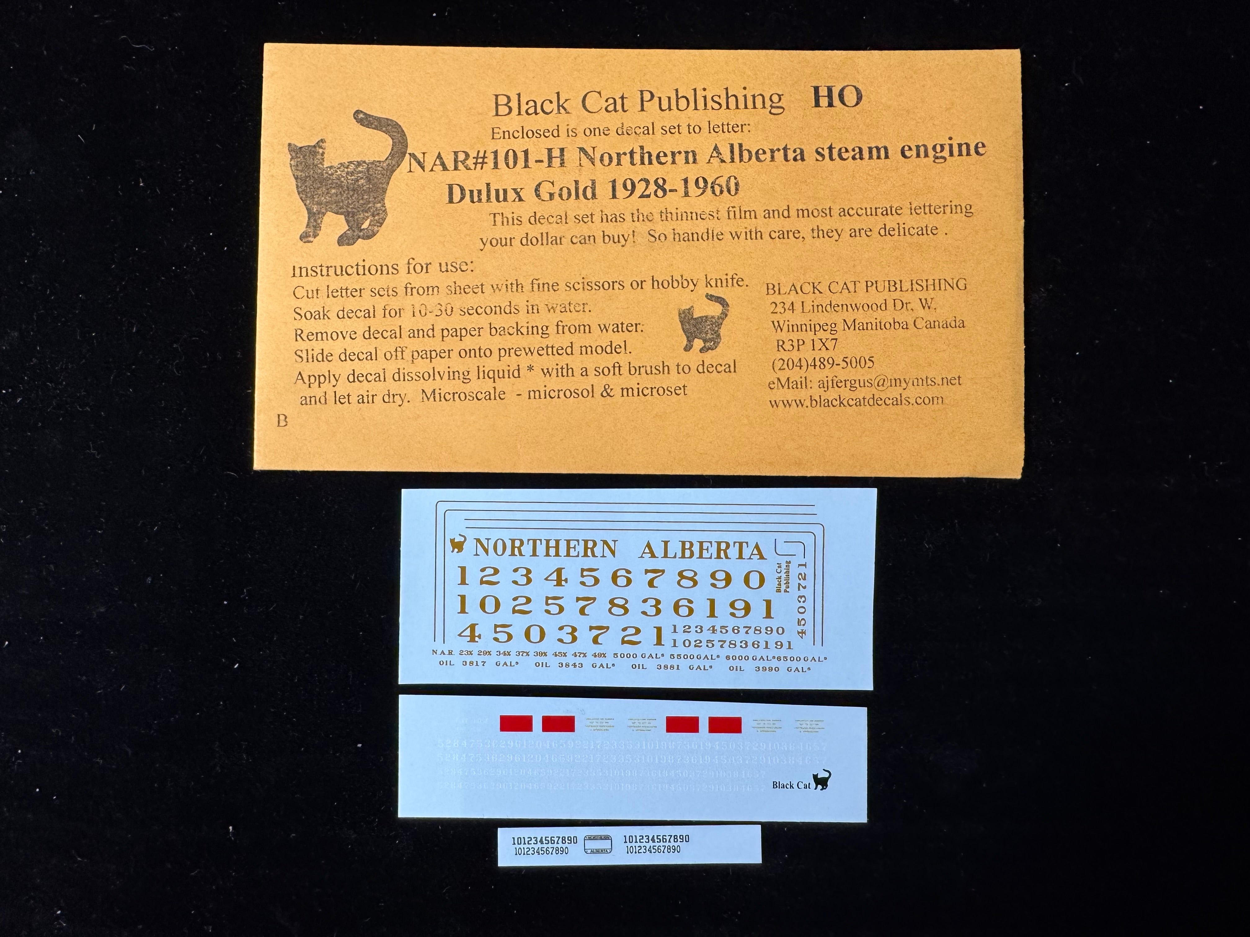 Black Cat Decals NAR101-H HO Northern Alberta Steam Engines Dulux Gold 1928-60