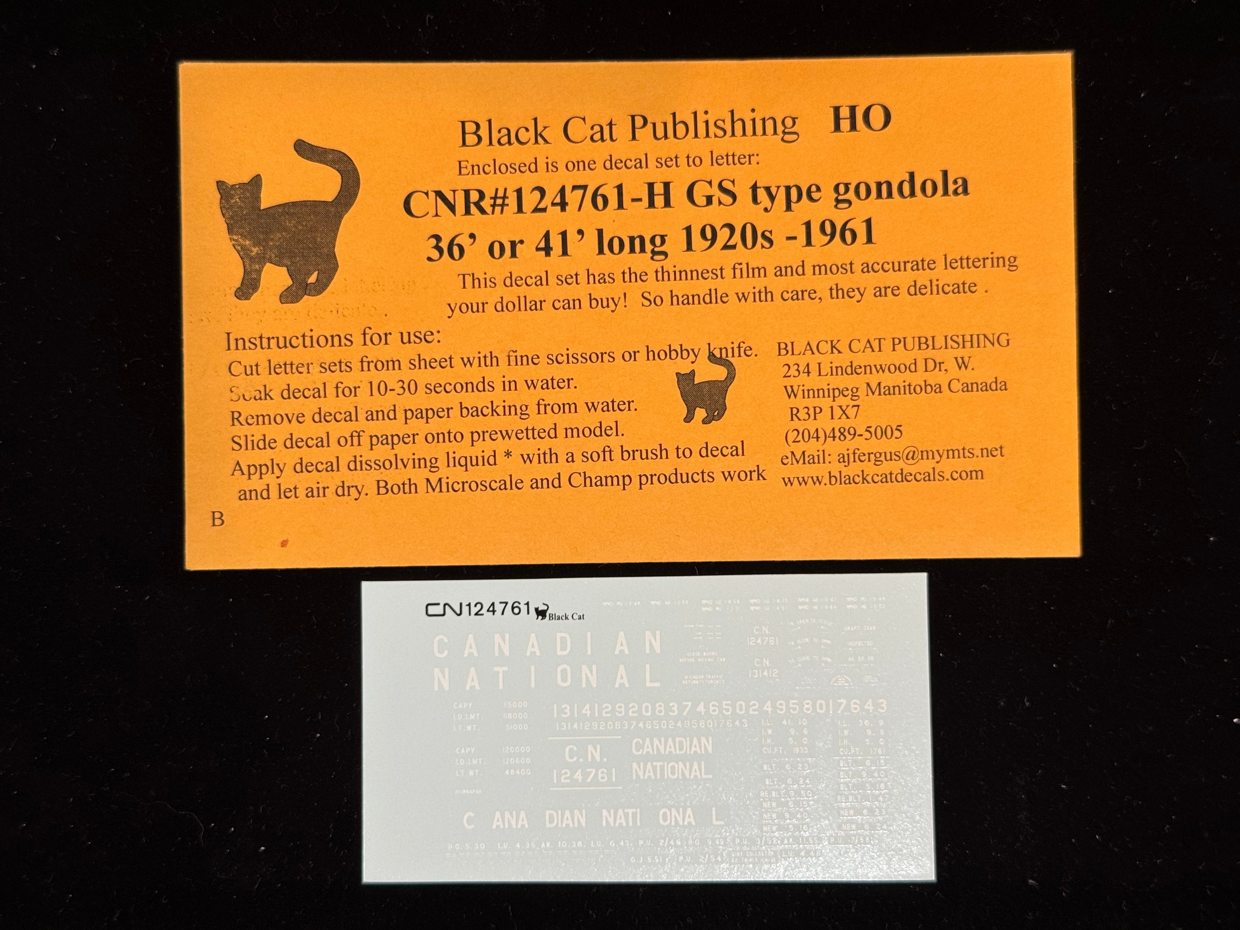 Black Cat Decals CNR124761-H HO CNR GS Type Gondola 36' or 41' Long 1920's-1961