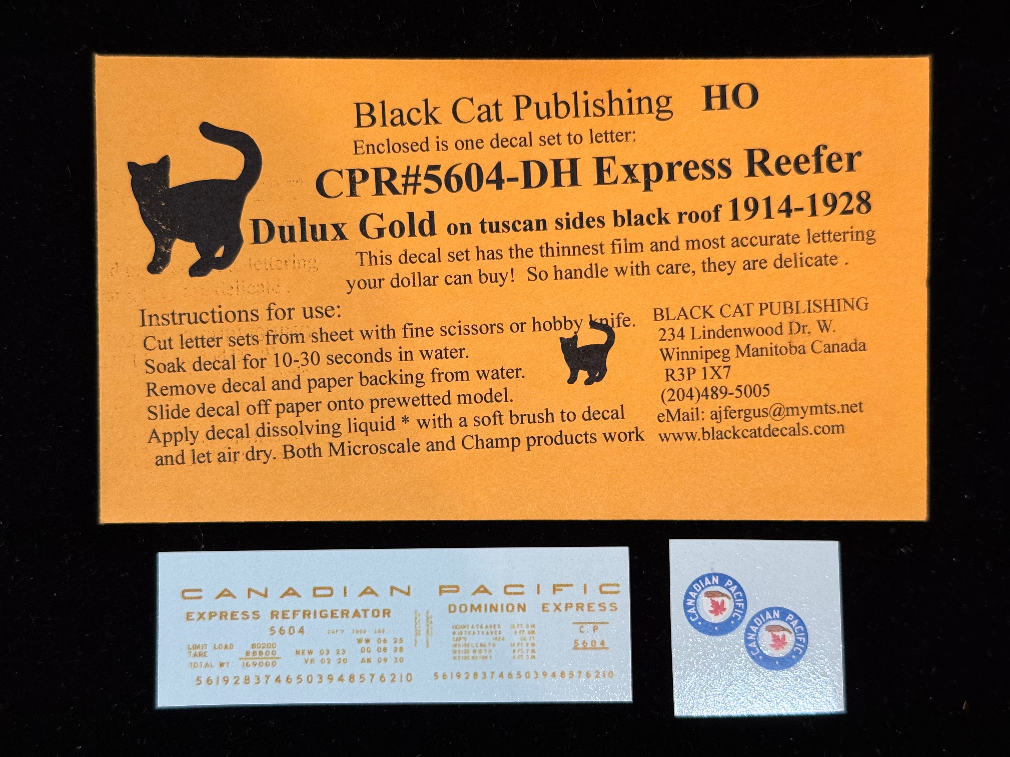 Black Cat Decals CPR5604-DH HO Express Reefer 1914-1928 era Dulux Gold