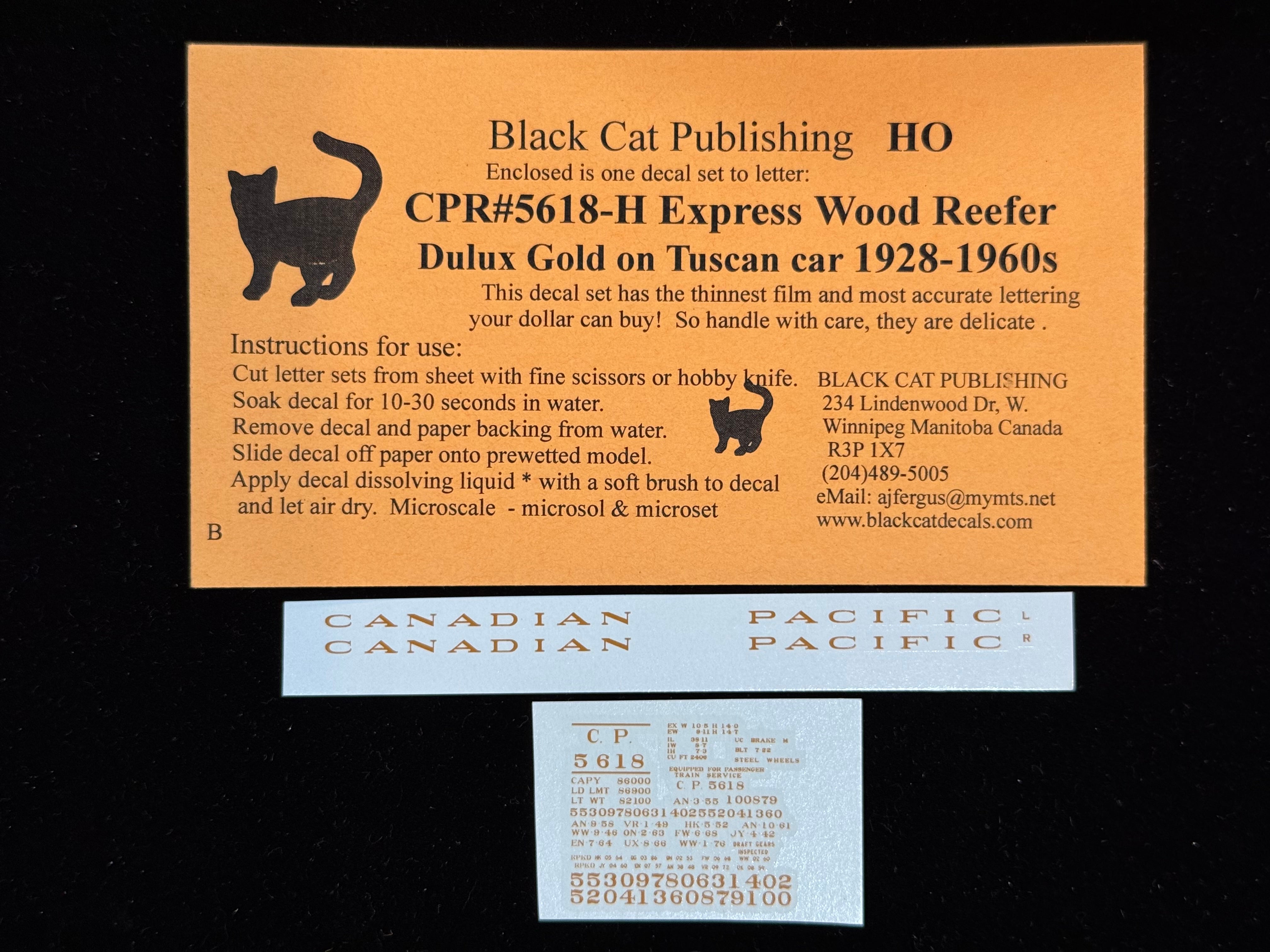 Black Cat Decals CPR5618-H HO Express Wood Reefer Dulux Gold on Tuscan Car 1928-1960's