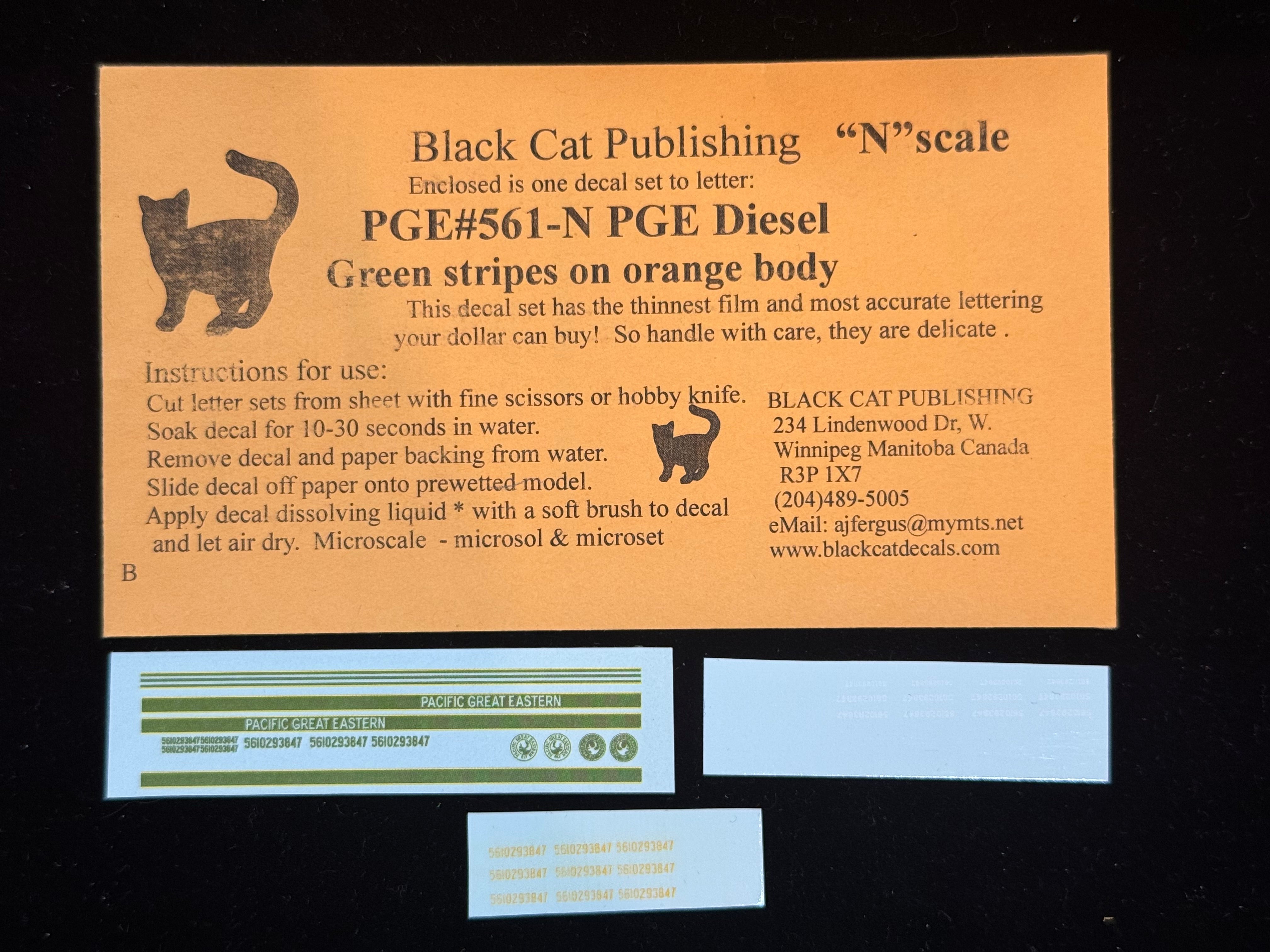 Black Cat Decals PGE561-N N PGE Diesel Green Stripes on Orange Body