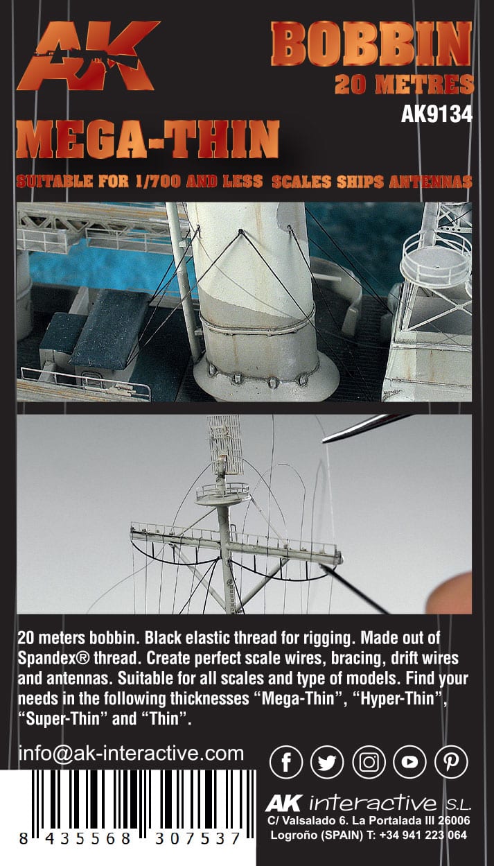 AK Interactive AK9134 High Elastic Stretch Rigging - 65 Feet - Mega-Thin