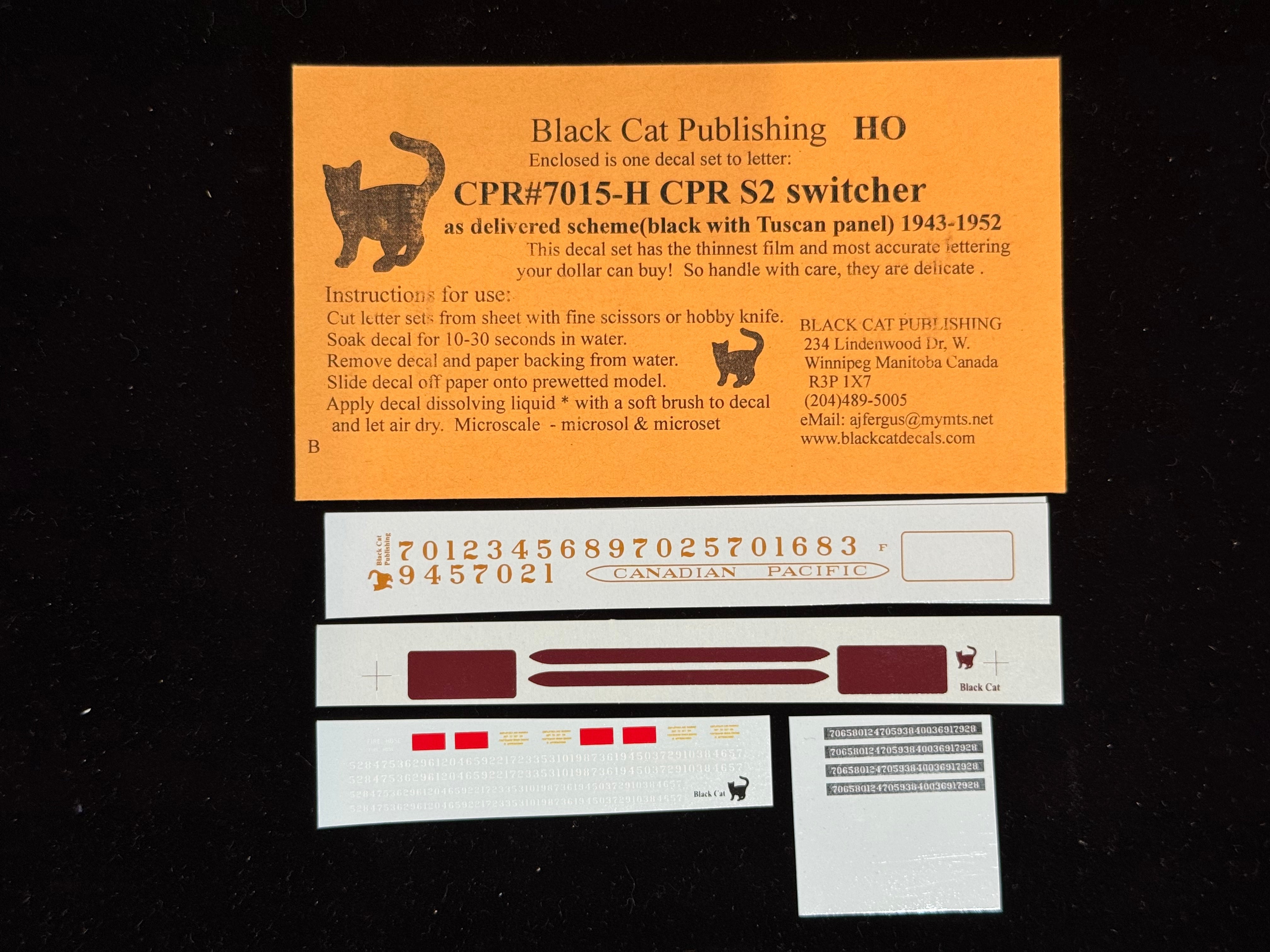 Black Cat Decals CPR7015-H HO S2 Switcher as Delivered Scheme (Black with Tuscan Panel) 1943-1952