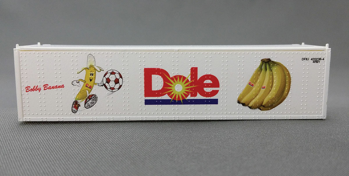 Con-Cor N 443116 40' Reefer Container w/ThermoKing Ends 2-Pack - Ready to Run -- Dole DFIU Set #2 (white, red, blue, Bobby Banana w/Soccer Ball)