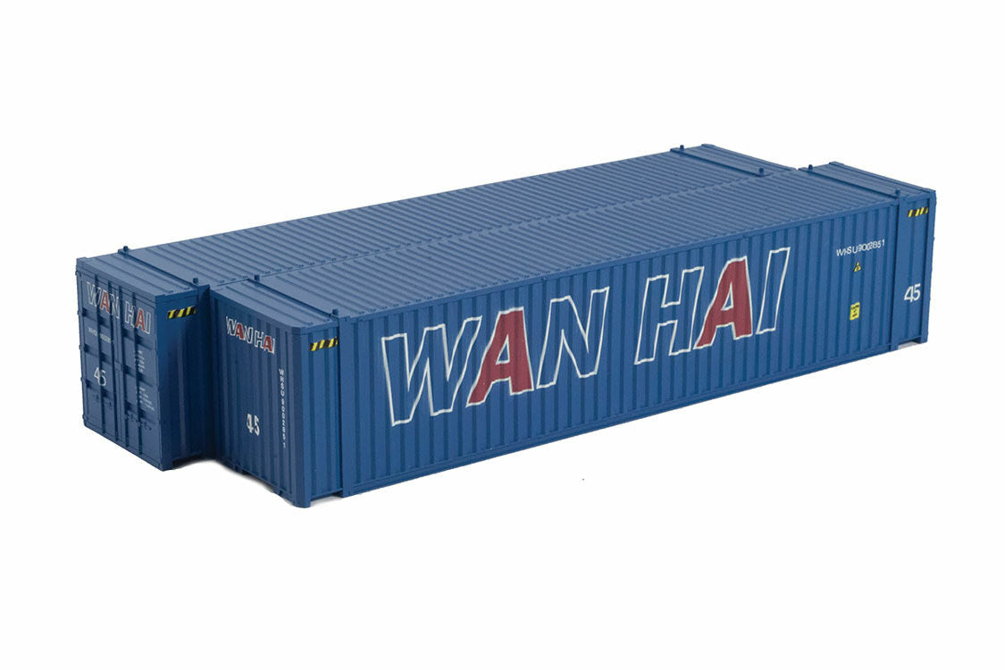 Con-Cor HO 483606 45' Corrugated Euro Container 2-Pack - Ready to Run -- Wan Hai Set #2 (blue)