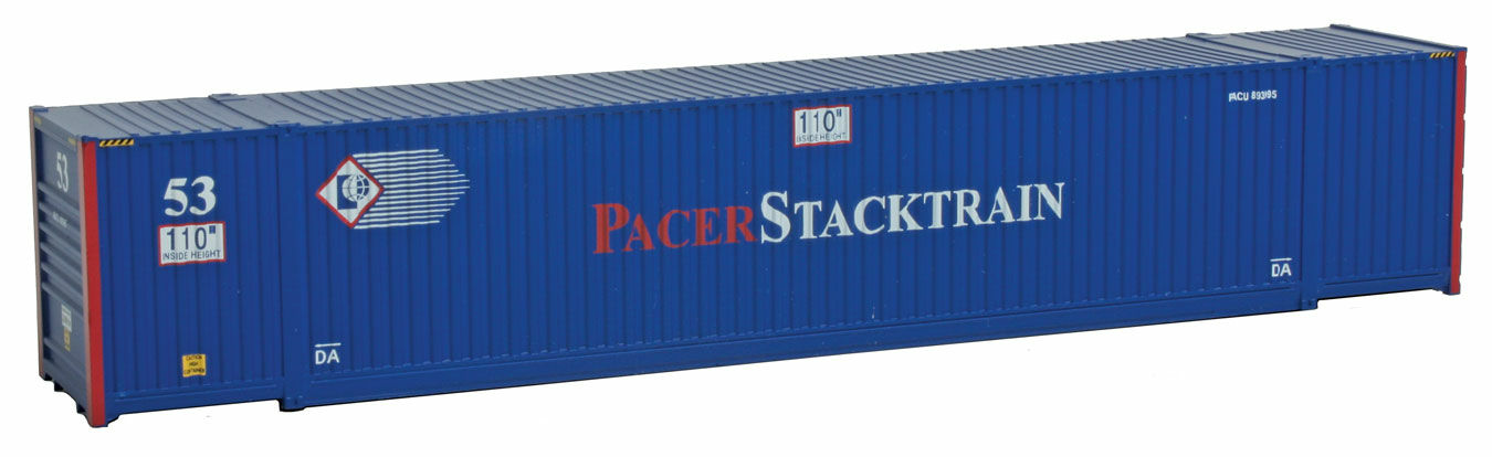 Walthers Scenemaster HO 8507 53' Singamas Corrugated Side Container - Ready to Run -- Pacer Stacktrain (blue, white, red)