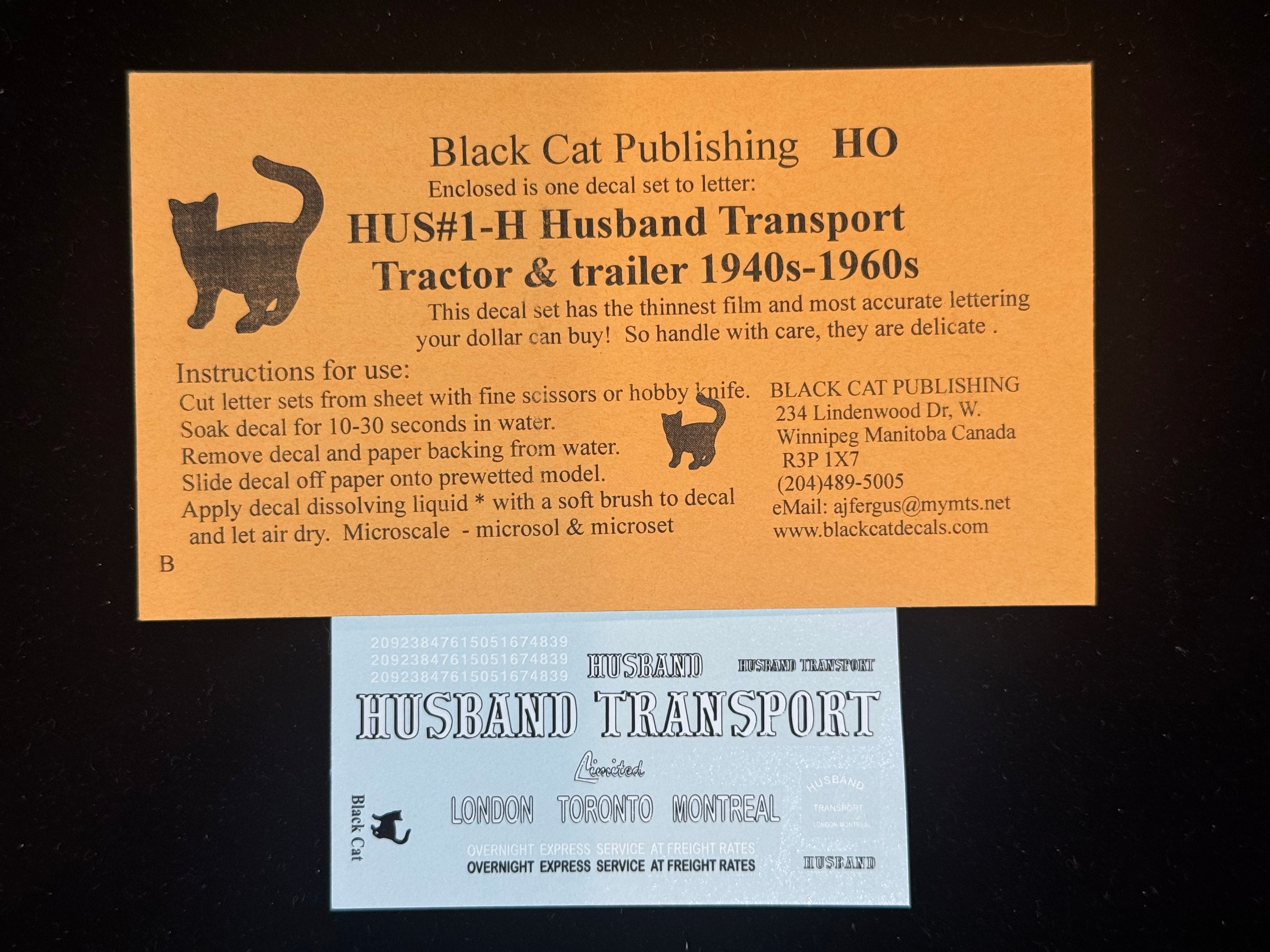 Black Cat Decals HUS1-H HO Husband Transport Tractor & Trailer 1940's-1960's