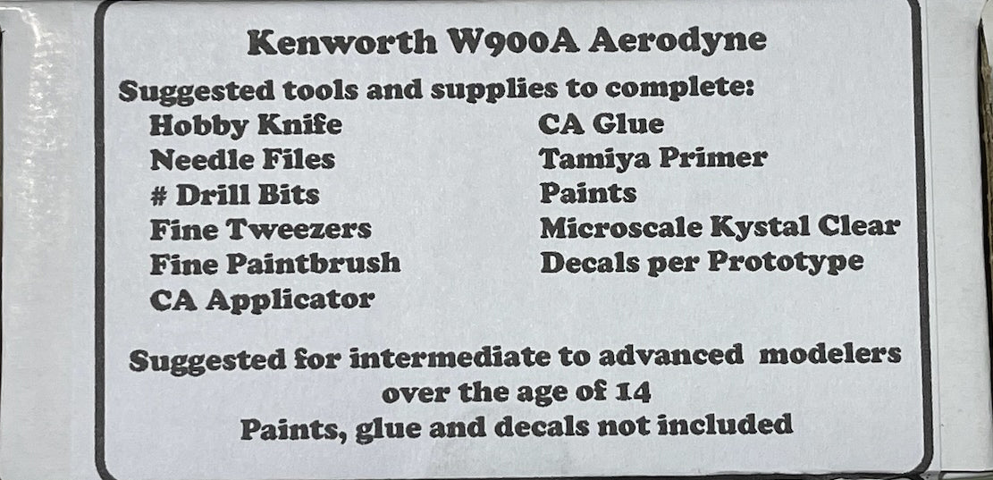 F&M Models HO Scale HOKW-02 Kenworth W900A Aerodyne Truck (Resin Kit)