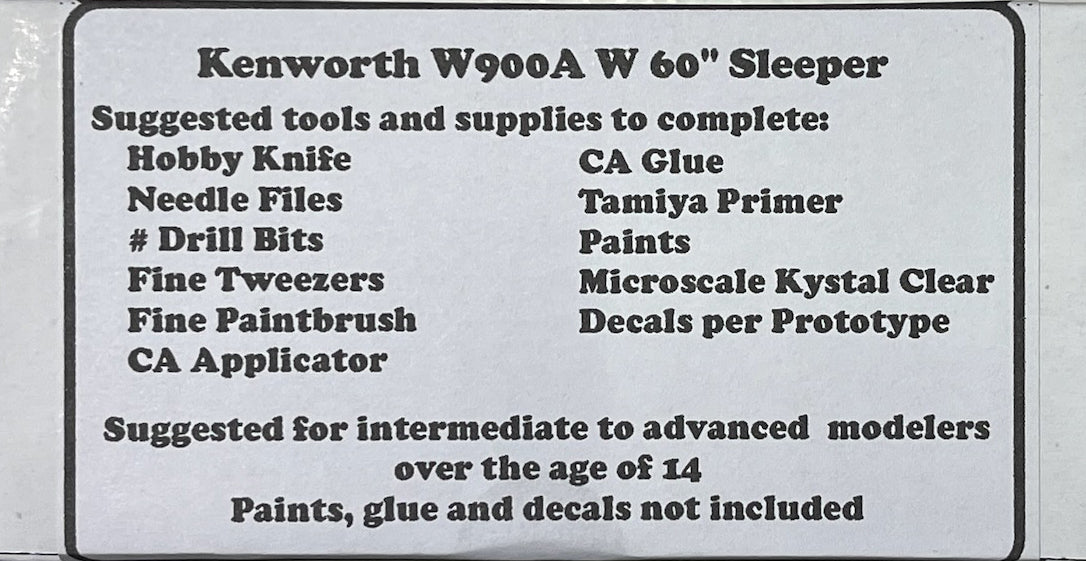 F&M Models HO Scale HOKW-03 Kenworth W900A w 60" Sleeper Truck (Resin Kit)