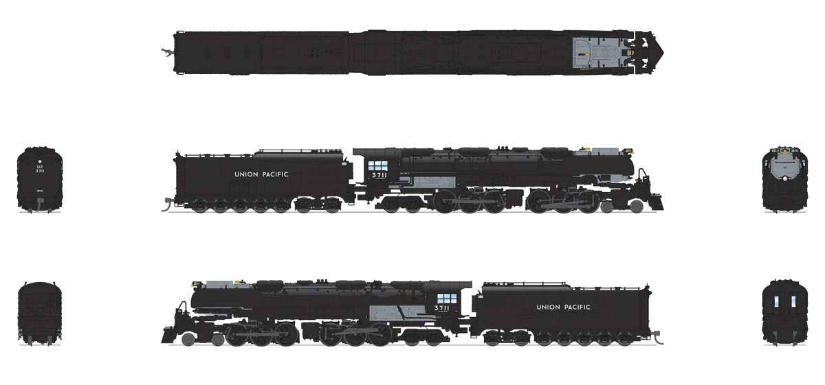 Broadway Limited Imports N 6982 4-6-6-4 Challenger Late Version - Sound, DCC and Smoke - Paragon4(TM) - Union Pacific #3711 (Oil Tender, Smoke Deflectors, black, graphite)
