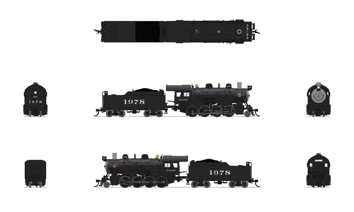Broadway Limited Imports N 8398 2-8-0 Consolidation - Standard DC - Stealth - Santa Fe #1978 (black, silver)