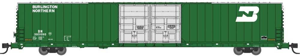 Bluford Shops N 86721 Pullman-Standard 86' Auto Parts Double-Door Boxcar - Burlington Northern #395081 (Cascade Green, white)