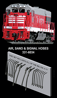 Hi-Tech Details HO 6034 Diesel Locomotive Rubber MU & Brake Hose Set -- 16 Pieces