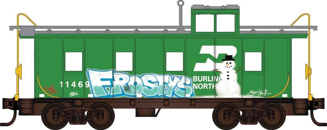 Micro Trains N 10044063 36' Riveted-Steel Cupola Caboose - Burlington Northern #11469 Christmas Graffiti