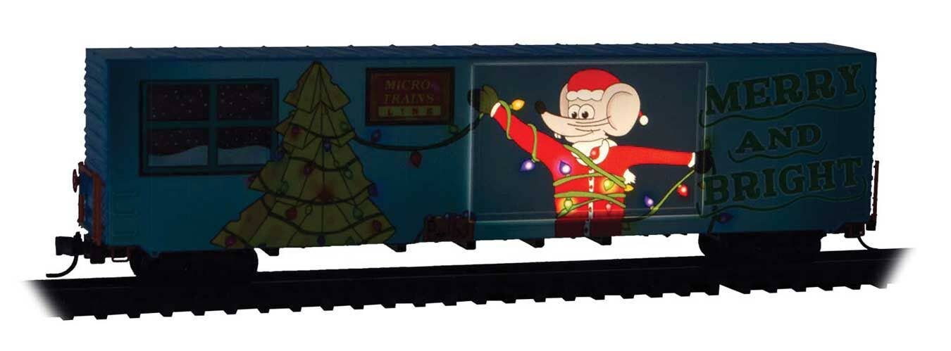 Micro Trains N 10200854 60' Excess-Height Double-Plug-Door Boxcar - 2025 Micro-Mouse Christmas Car (Illuminated Version)