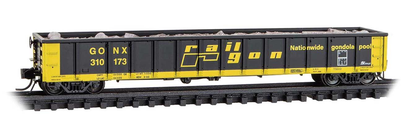 Micro Trains N 17000010 52'6" Greenville 2494 Mill Gondola - Railgon GONX #310173 (black, yellow)