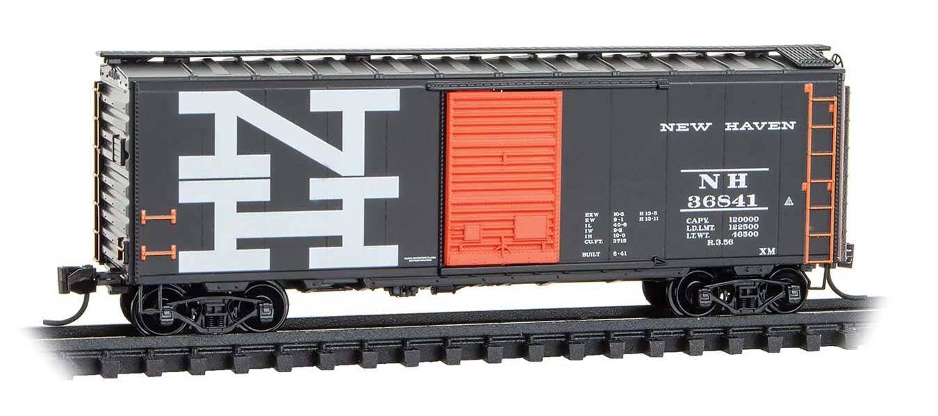 Micro Trains N 2000557 40' Single-Door Boxcar - New Haven #36841 (1956 Scheme, black, Vermillion, white, Large NH)