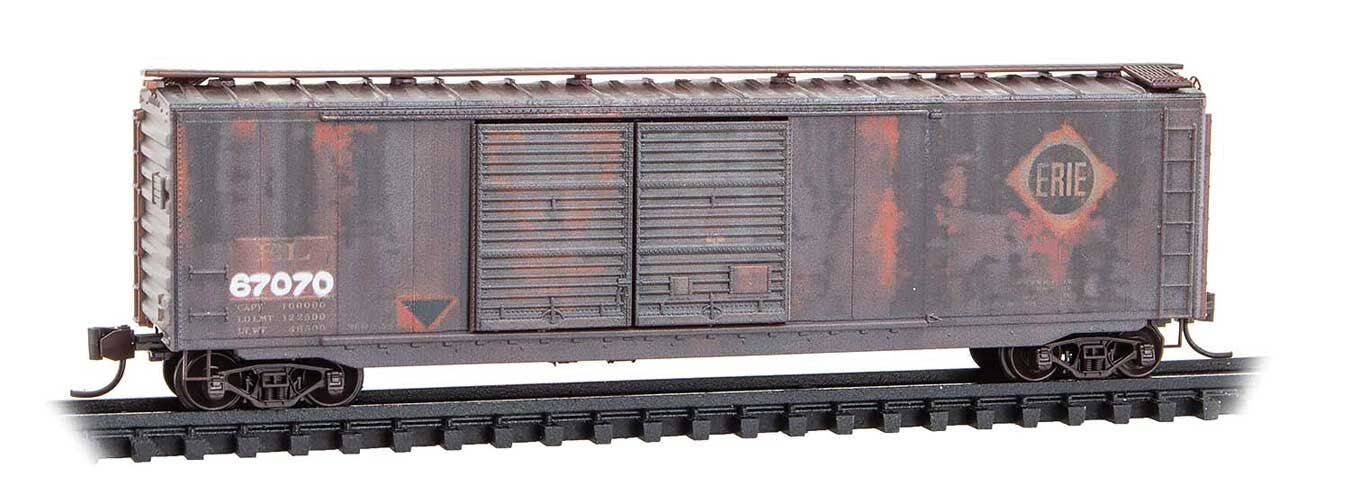 Micro Trains N 3444500 50' Double-Door Boxcar - Erie #67070 (Weathered, Boxcar Red, CR Family Series Car #2)