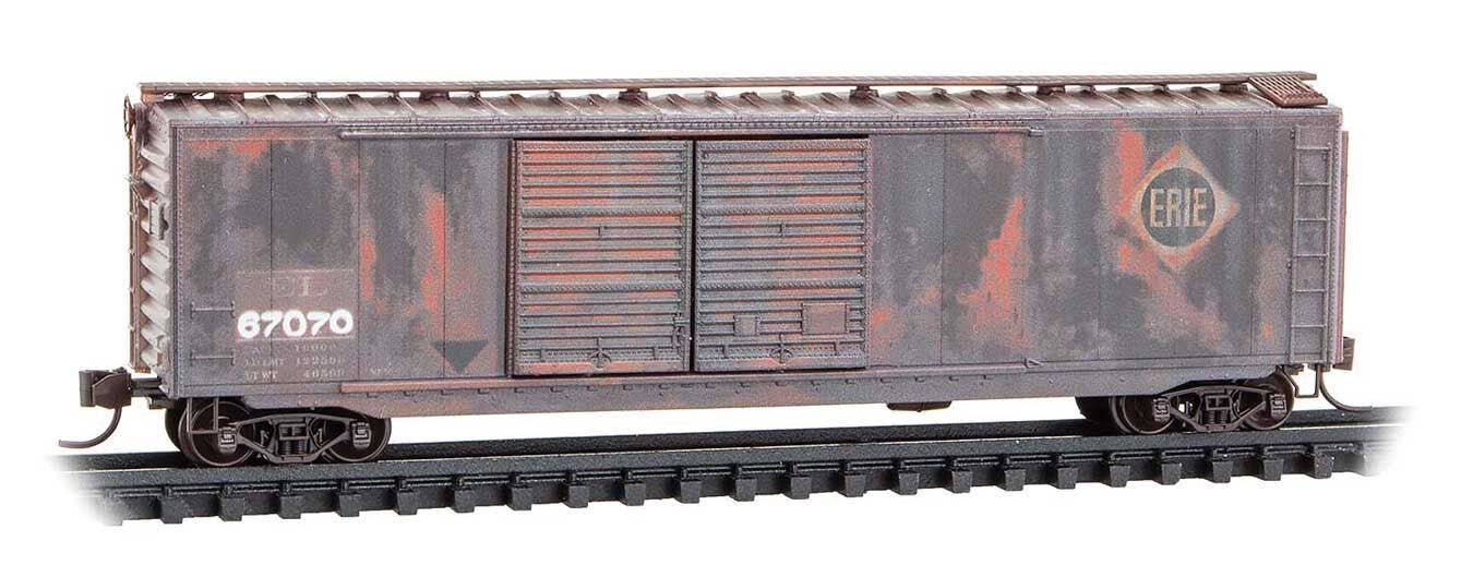 Micro Trains N 3444500 50' Double-Door Boxcar - Erie #67070 (Weathered, Boxcar Red, CR Family Series Car #2)