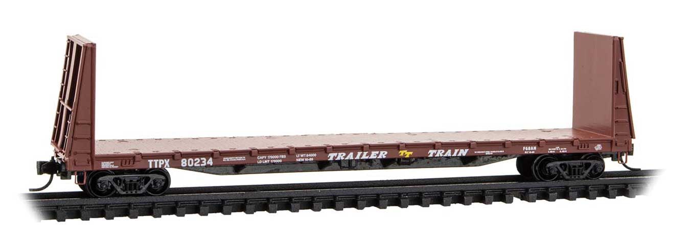 Micro Trains N 5400481 61' 8" Bulkhead Flatcar - Trailer-Train TTPX #80234 (Boxcar Red, white, yellow)
