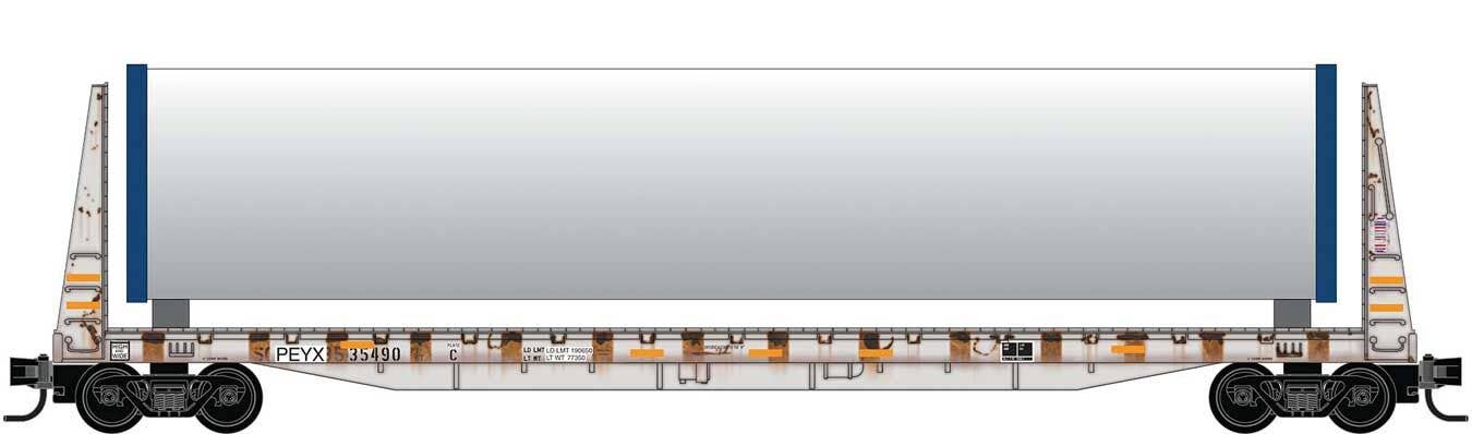 Micro Trains N 5444473 61' 8" Bulkhead Flatcar w/Wind Turbine Components Load - Transportation Technology Services PEYX #35490 (For BNSF Wind Turbine Train)