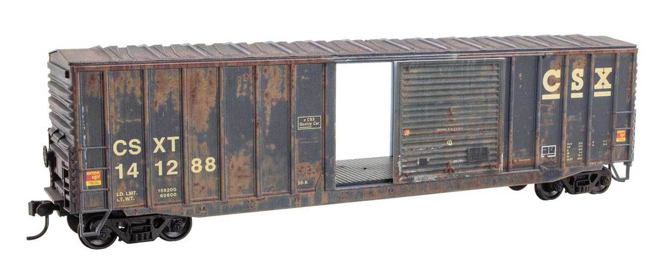 Micro Trains HO 5600005 50' Exterior-Post Modern Boxcar - Kit - CSX #141288 (Weathered, blue, yellow)