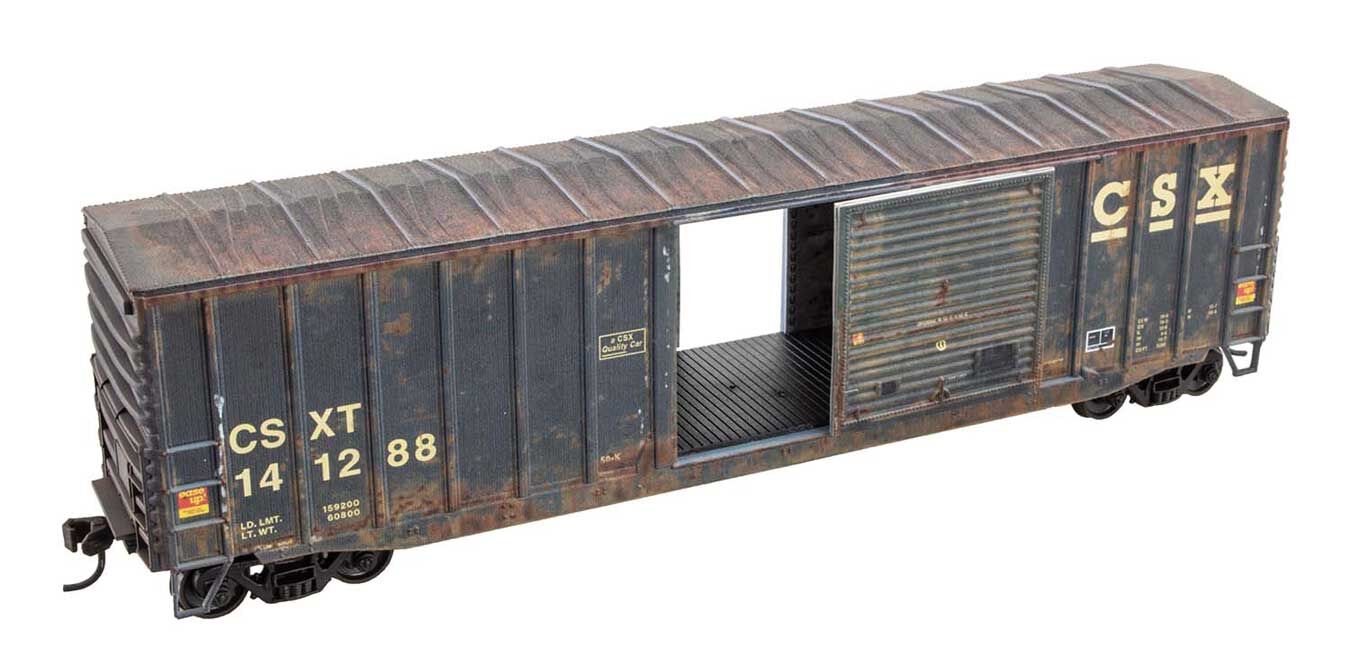 Micro Trains HO 5600005 50' Exterior-Post Modern Boxcar - Kit - CSX #141288 (Weathered, blue, yellow)