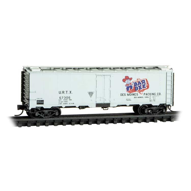 Micro Trains N 5900300 40' Steel Ice Reefer - Bar Bee Meat Packing Company URTX #67306 (white, red, blue, black)