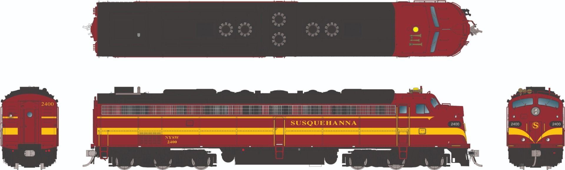 Rapido 028331 HO EMD E8A w/HEP (DC/Silent): Susquehanna (NYS&W): #2402