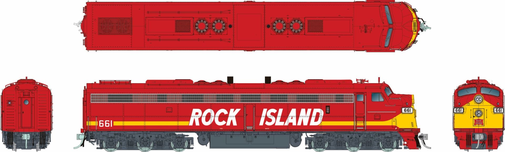 Rapido 028823 HO EMD E8A w/HEP (DC/DCC/Sound): Rock Island - Red & Yellow Scheme: #662
