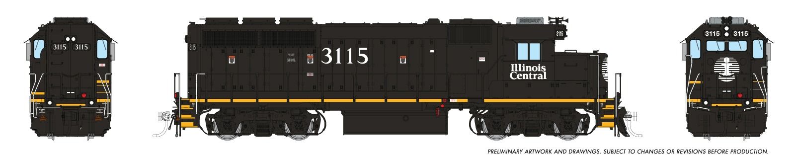 Rapido 040553 HO EMD GP40R (DC/DCC/Sound): Illinois Central - Black Scheme: #3115