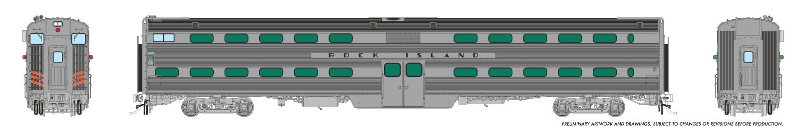 Rapido 145018 HO Gallery Commuter Car: Rock Island: Set #2 (Cab: 114 Coaches: 148, 153)
