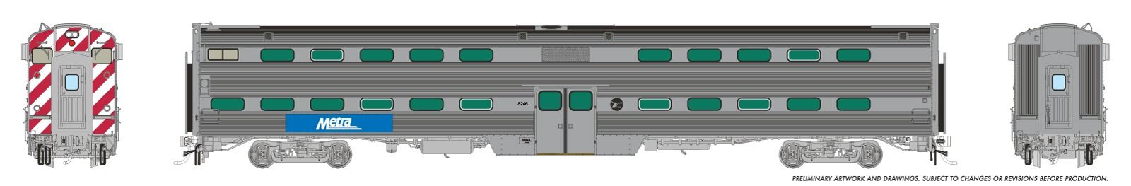 Rapido 145037 HO Gallery Commuter Car: Metra - Modern Logo, Dummy Cab w/Windows: #8270