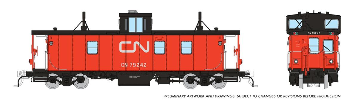 Rapido 166012 HO CN H-S Caboose: CN - Late w/ Black Steps: #79242 stencil lettering