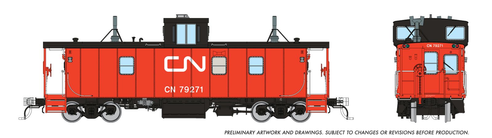 Rapido 166024 HO HS Caboose: CN - As-delivered Red/Orange Steps: #79271