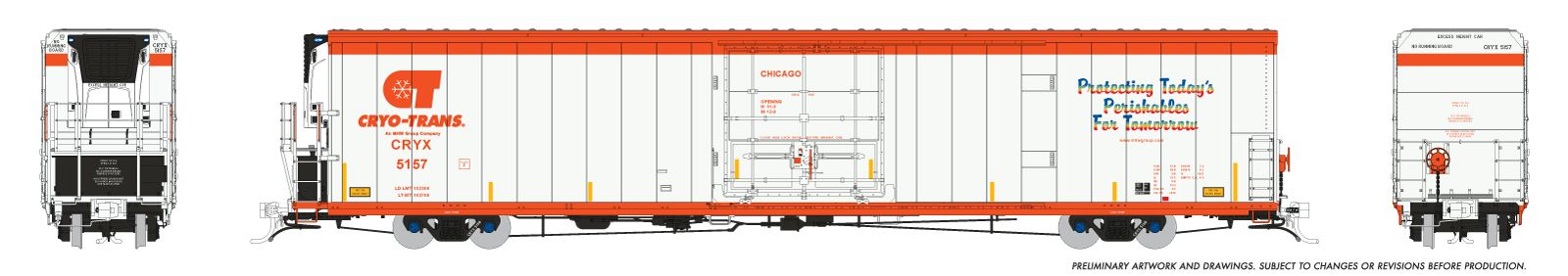 Rapido 167001-3 HO Greenbrier 7780cuft Reefer: Cryo-Trans: #5157 Chicago