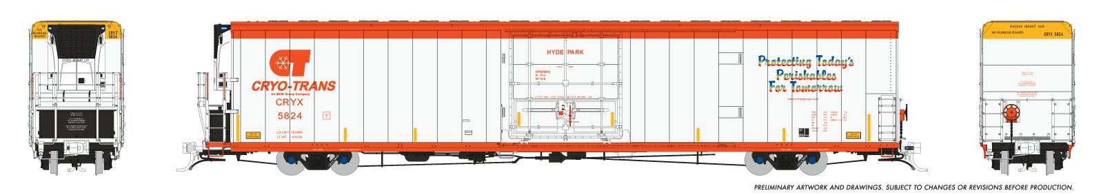 Rapido 167502-1 HO Greenbrier 7780cuft Reefer w/Sound: Cryo-Trans: #5824 Hyde Park