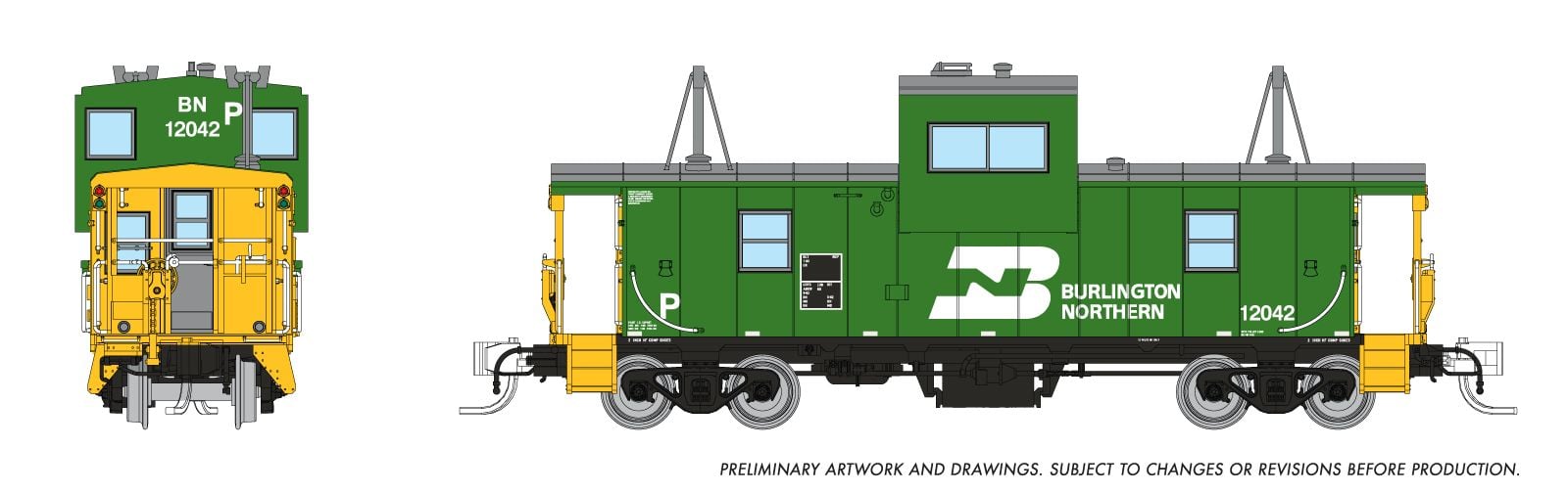 Rapido 510025D - SLIGHT DAMAGE - N Wide Vision Caboose: Burlington Northern: #12058