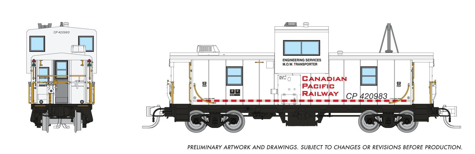 Rapido 510049 N Wide Vision Caboose: CP Rail - Engineering White: #420983