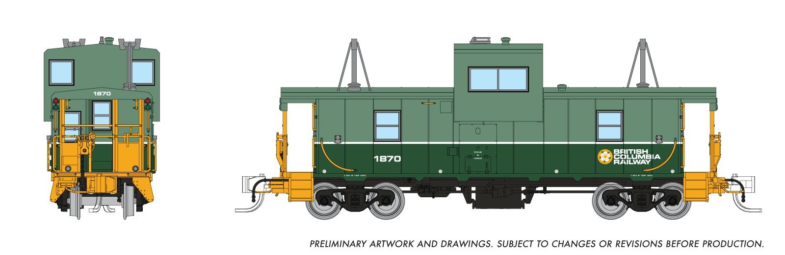 Rapido 510053 N Wide Vision Caboose: BC Rail - Two-tone Green Scheme: #1870