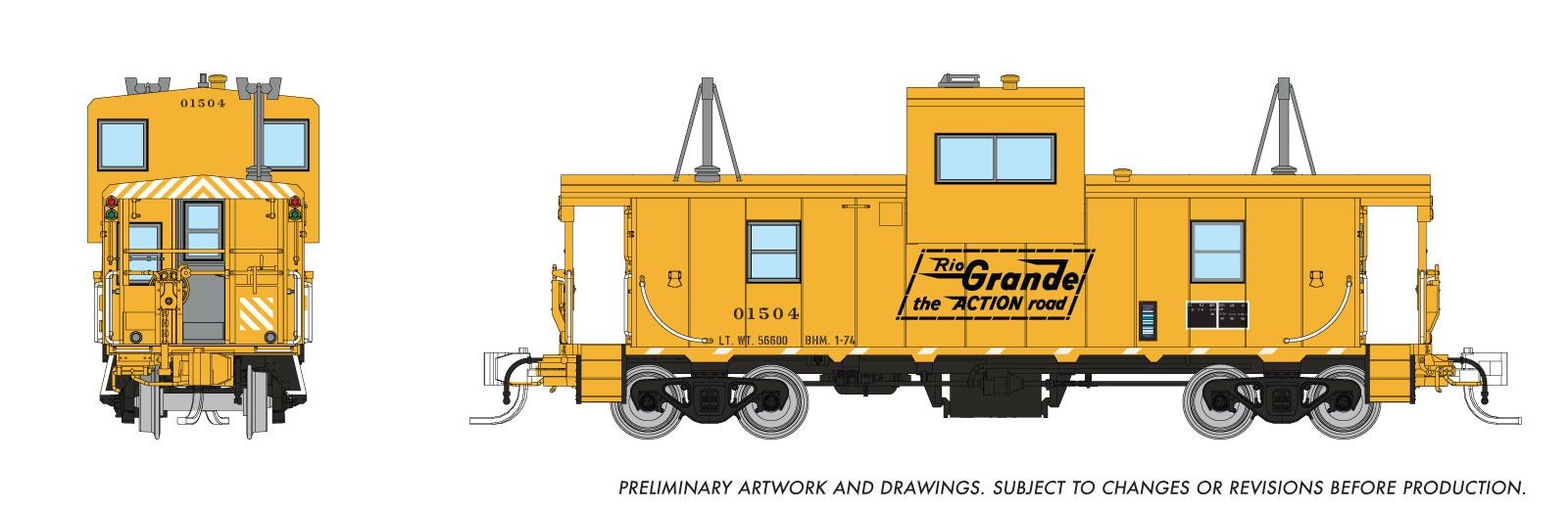 Rapido 510078 N Wide Vision Caboose: Rio Grande - The Action Road: #01504