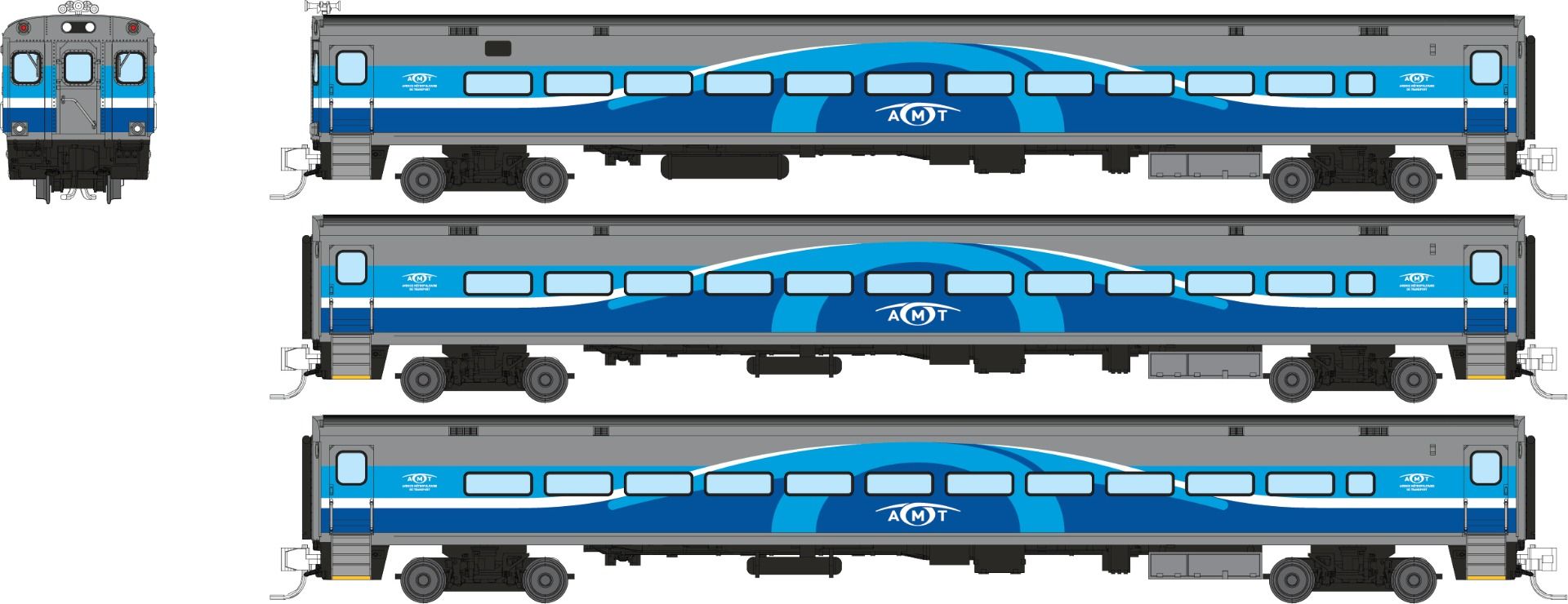 Rapido 528051 N Comet Car: AMT Montreal - Late Scheme: Set #1 (Cab Car and 2 Coaches)