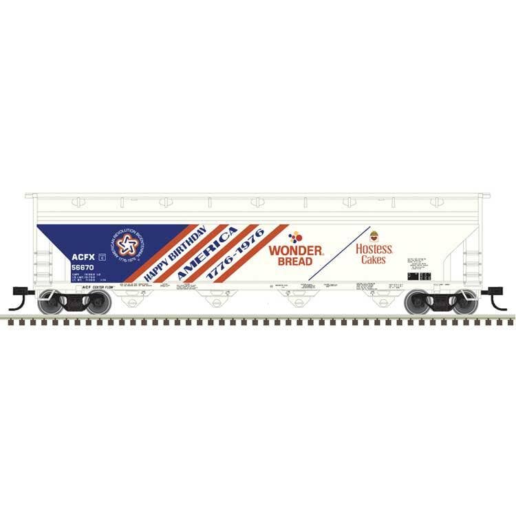 Atlas Trainman N 50007120 ACF 5250 4-Bay Centerflow Hopper - Wonder Bread ACFX #56670 (Bicentennial; white, blue, red)