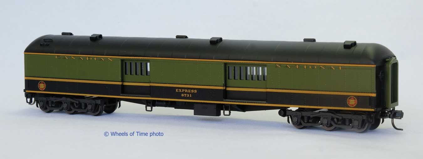 Wheels of Time N 25005 Class BE-73-C 70' Baggage-Express w/Arched Roof - Canadian National #8731 (green, black, Maple Leaf Logo)