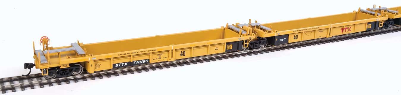 Walthers HO 55632 Thrall 5-Unit Rebuilt 40' Well Car - TTX DTTX #748185 A-E (yellow, black, large red logo, yellow conspicuity stri