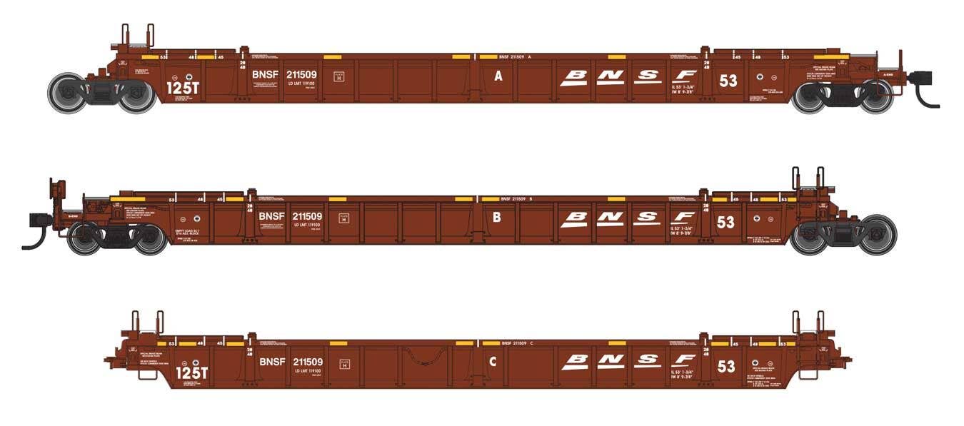 Walthers HO 55817 NSC Articulated 3-Unit 53' Well Car - BNSF Railway #211509