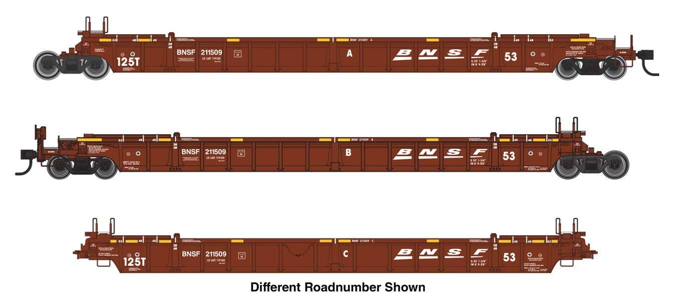 Walthers HO 55818 NSC Articulated 3-Unit 53' Well Car - BNSF Railway #211524